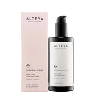 Alteya Bio Damascena cleansing milk bottle and packaging on a white background