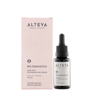 Alteya Bio Damascena Rose Otto nourishing face serum with packaging on a white background