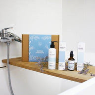 Clemence et Vivien hydrating skincare routine products in bathroom setting