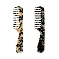 Two tortoiseshell-patterned combs by Conscious Botanist on a white background