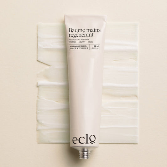 Eclo hand balm tube on a beige background