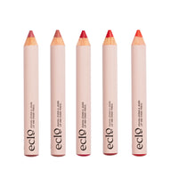 Five Eclo lip 3-in-1 colour and care pencils on a white background