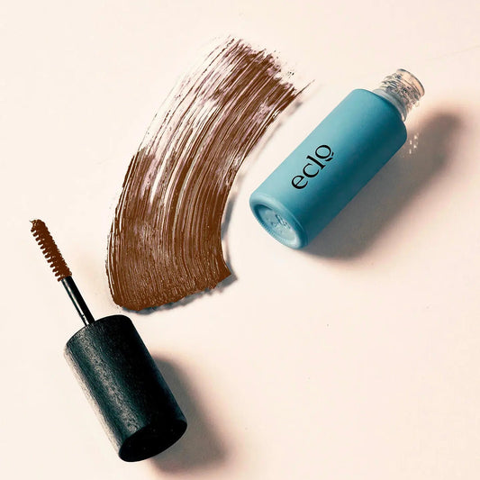 Eclo Warm Brown mascara with brown colour swatch on light background