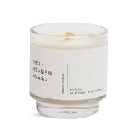 Hetkinen Biofilia Candle in a glass jar with a white label on a white background