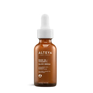 Alteya Luminious Rose Glow Serum bottle on a white background