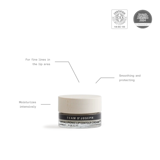 TEAM DR JOSEPH Hyaluronic Lip Contour Cream with ICEA Eco Bio Cosmetics certification, for moisturising and smoothing fine lines around the lips
