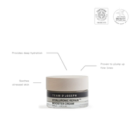 TEAM DR JOSEPH Hyaluronic Repair Booster Cream with ICEA Eco Bio Cosmetics certification, for deep hydration, plumping fine lines and soothing stressed skin