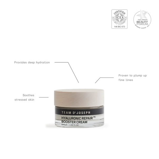 TEAM DR JOSEPH Hyaluronic Repair Booster Cream with ICEA Eco Bio Cosmetics certification, for deep hydration, plumping fine lines and soothing stressed skin