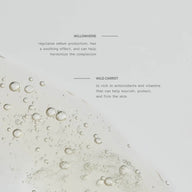Transparent gel texture of TEAM DR JOSEPH Purifying Cleansing Gel highlighting its key actives, willowherb and carrot