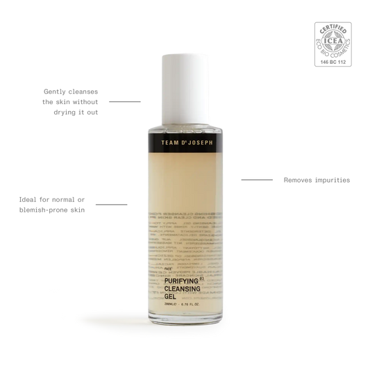 TEAM DR JOSEPH Purifying Cleansing Gel with ICEA Eco Bio Cosmetics certification, gently cleansing normal and blemish-prone skin without drying
