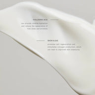 Cream swatch of TEAM DR JOSEPH Supreme Well Aging Cream highlighting its key actives, hyaluronic acid and snow algae