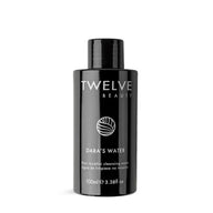 Black bottle of Twelve Beauty Dara's Water on a white background