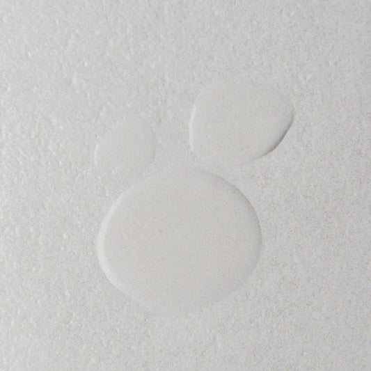 Macro view of Twelve Beauty Dara's Water, highlighting its white textured surface and two circular depressions.