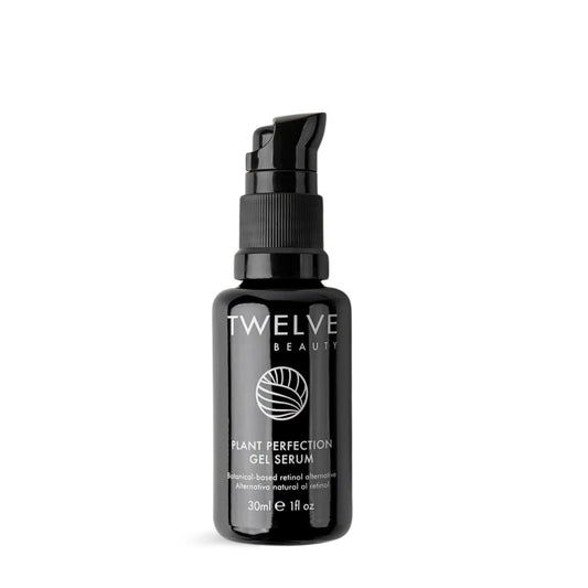 Twelve Beauty Plant Perfection Gel Serum in a black bottle on a white background