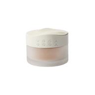 Uoga Uoga Bronzing Powder - Beach Mode in a frosted glass jar with a sculptural, wavy off-white lid, The lid features the brand name 'UOGA' debossed vertically.