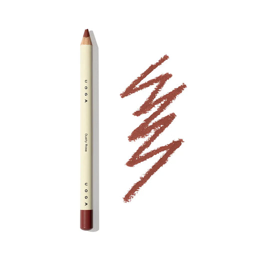 Uoga Uoga Dusty rose lip pencil with muted-red colour swatch on a white background