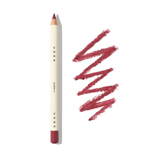 Uoga Uoga Jazzberry lip pencil with pink-red swatch on a white background